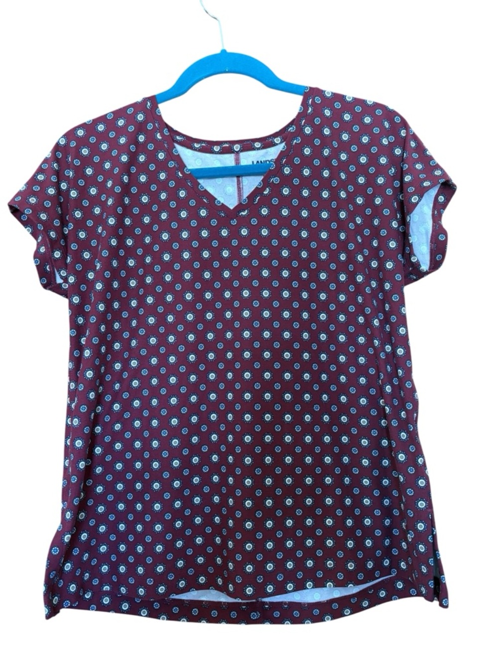 Small Lands’ End Rich Burgundy Geo Print Performance Top
